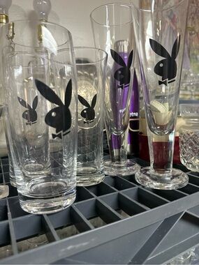 PLAYBOY Clear Glasses with Black Bunny Logo - Set of Bar Glasses